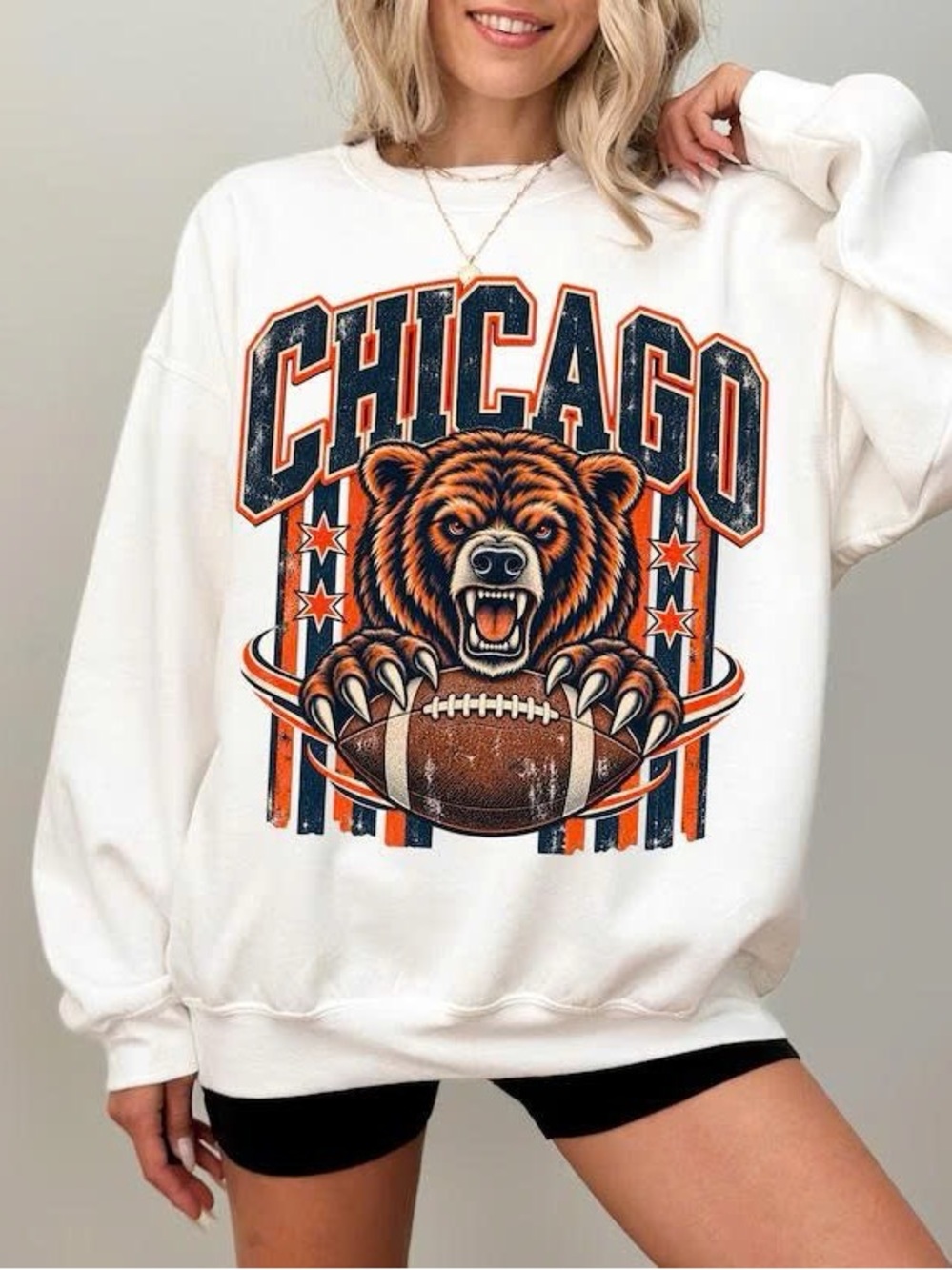 White Chicago Bear Graphic Sweatshirt